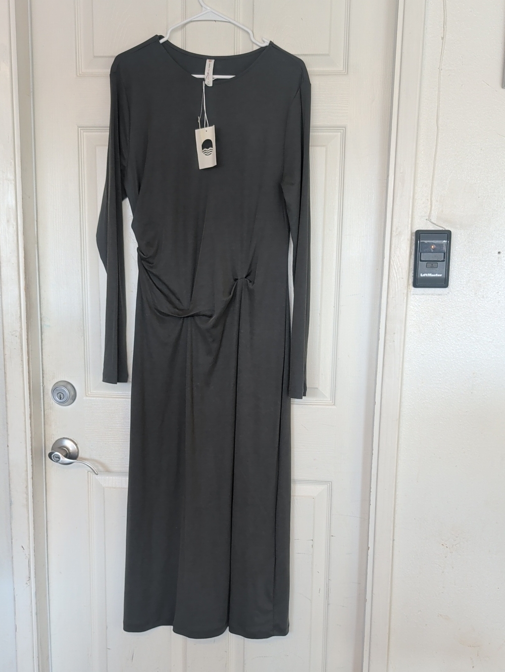 NWT Anthropologie Daily Practice Long Sleeve Ruched Midi Stretch Dress Green